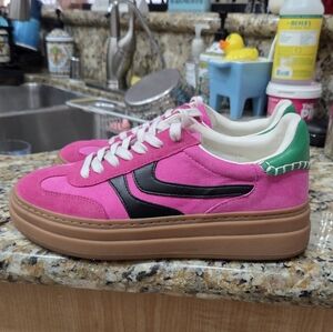 Steve Madden Pink and Green Sneakers with Black Accents